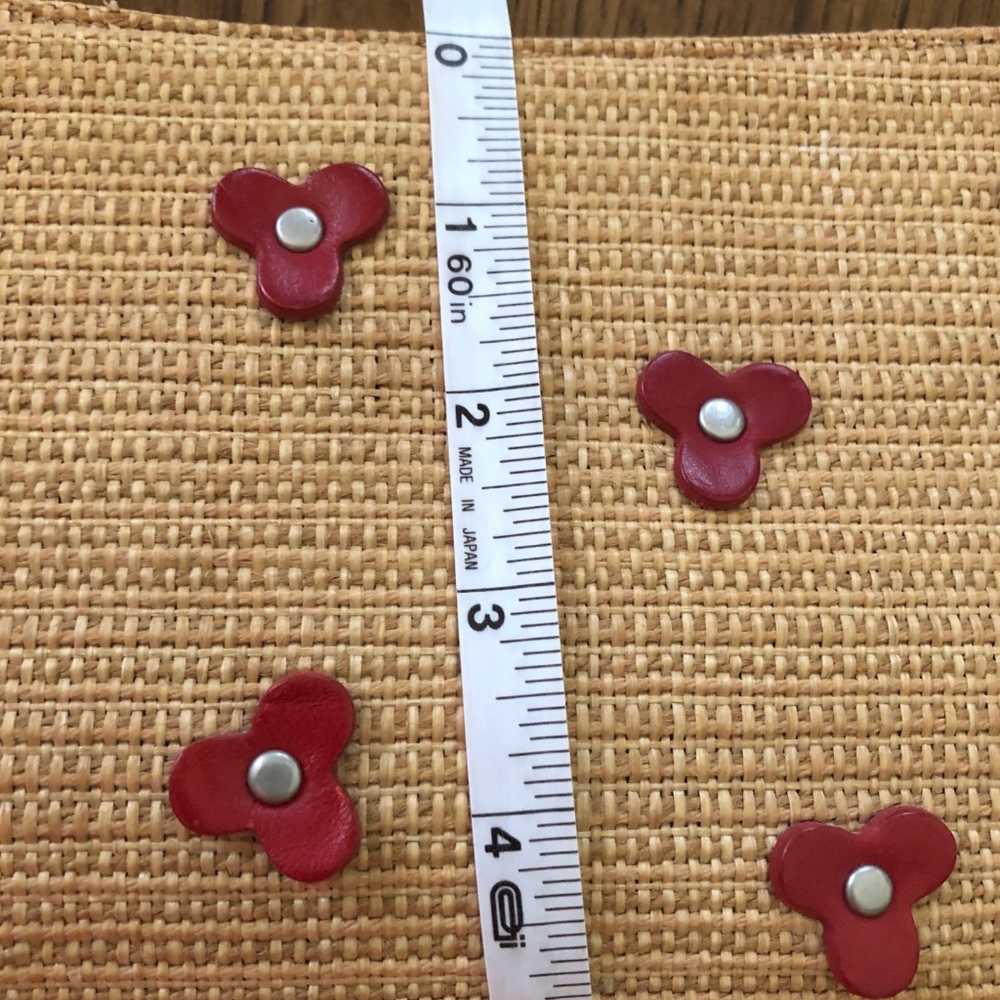 Cole Haan Straw Handbag with Red Leather Flowers - Picture 7 of 8